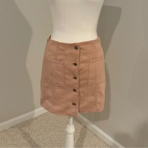 Pink Suede Button Down Skirt